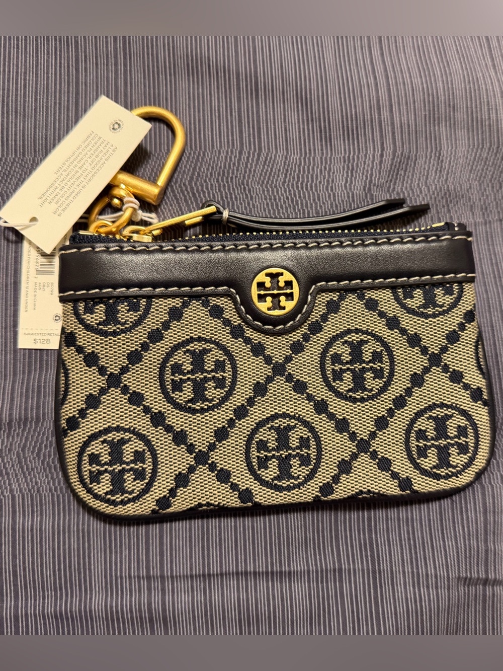 Tory Burch T Monogram Jacquard Card Case with Key Ring